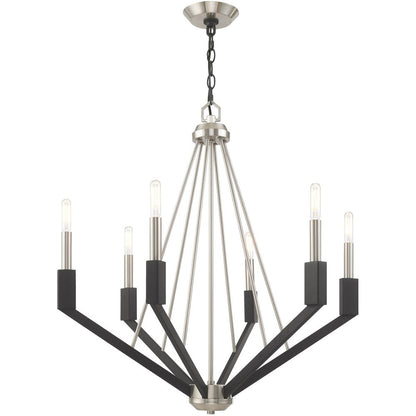Nickel Six Light Metal Dimmable Chandelier With Shades HomeRoots