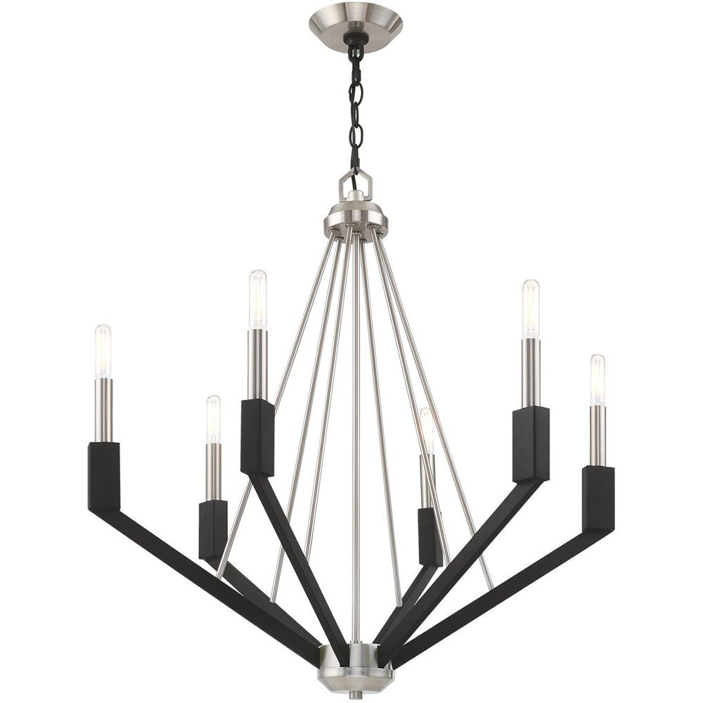 Nickel Six Light Metal Dimmable Chandelier With Shades HomeRoots