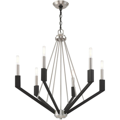 Nickel Six Light Metal Dimmable Chandelier With Shades HomeRoots