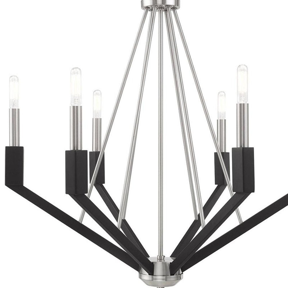 Nickel Six Light Metal Dimmable Chandelier With Shades HomeRoots