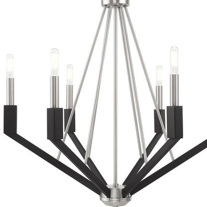 Nickel Six Light Metal Dimmable Chandelier With Shades HomeRoots