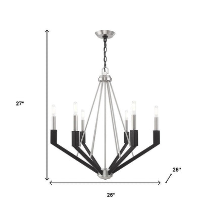 Nickel Six Light Metal Dimmable Chandelier With Shades HomeRoots