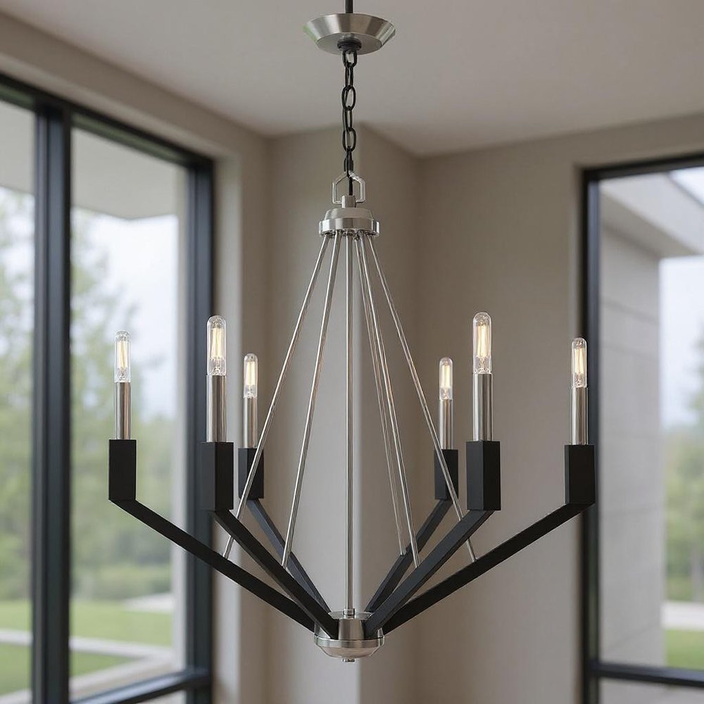 Nickel Six Light Metal Dimmable Chandelier With Shades HomeRoots