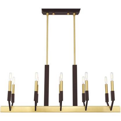 Bronze Ten Light Metal Dimmable Chandelier With Shades HomeRoots