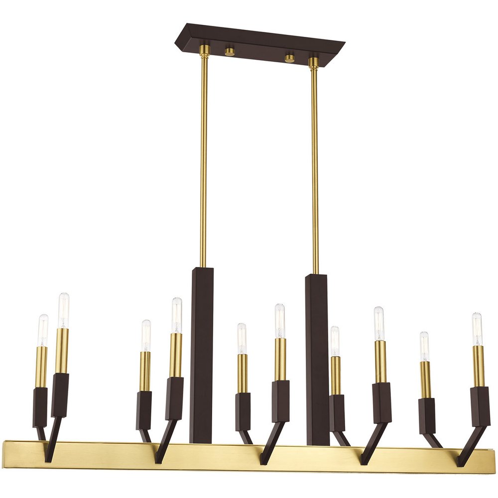 Bronze Ten Light Metal Dimmable Chandelier With Shades HomeRoots