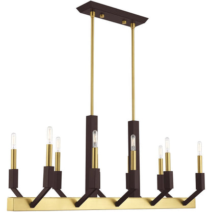 Bronze Ten Light Metal Dimmable Chandelier With Shades HomeRoots
