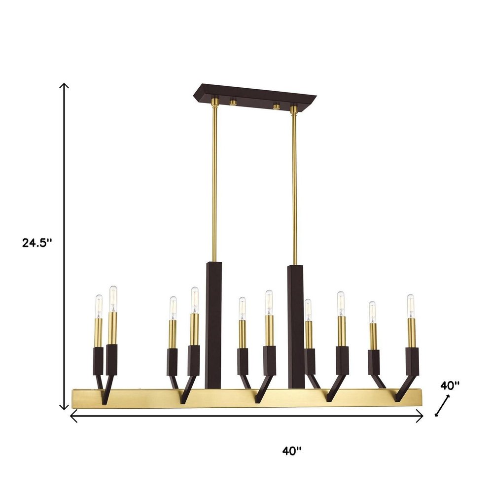 Bronze Ten Light Metal Dimmable Chandelier With Shades HomeRoots