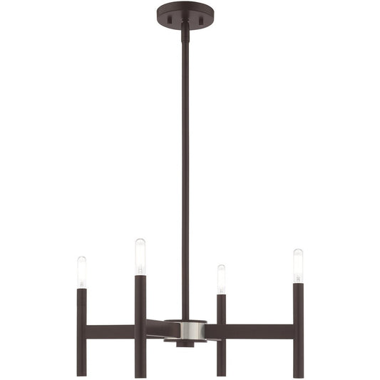 Bronze Four Light Metal Dimmable Chandelier With Shades HomeRoots