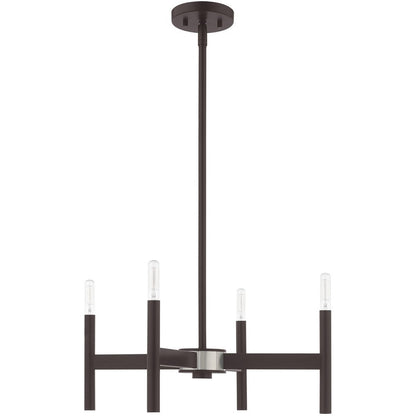 Bronze Four Light Metal Dimmable Chandelier With Shades HomeRoots