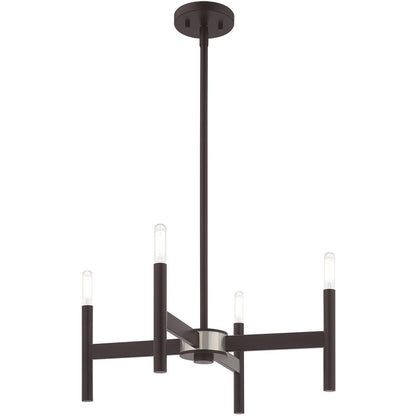 Bronze Four Light Metal Dimmable Chandelier With Shades HomeRoots