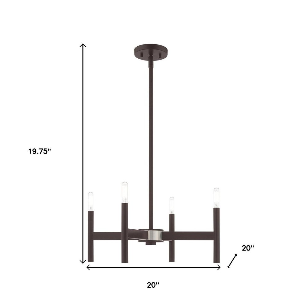 Bronze Four Light Metal Dimmable Chandelier With Shades HomeRoots