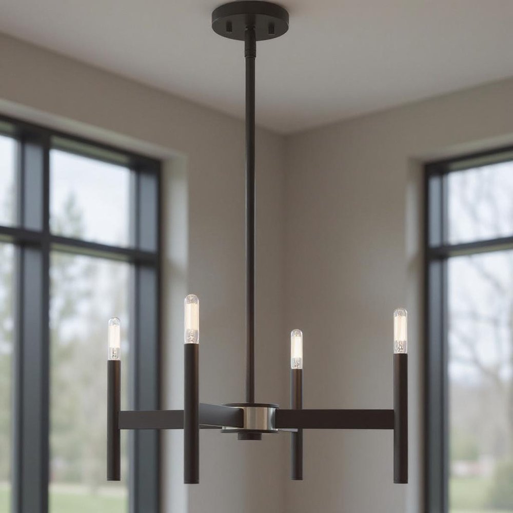 Bronze Four Light Metal Dimmable Chandelier With Shades HomeRoots