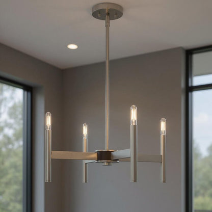 Nickel Four Light Metal Dimmable Chandelier With Shades HomeRoots
