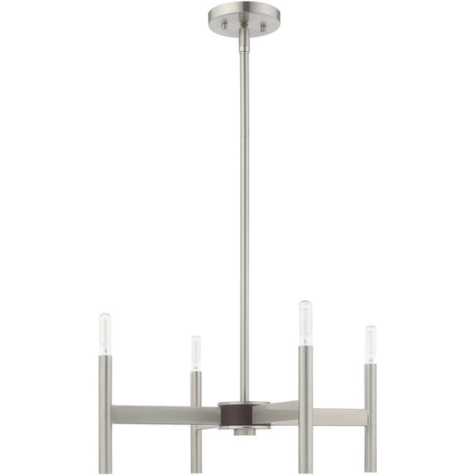 Nickel Four Light Metal Dimmable Chandelier With Shades HomeRoots