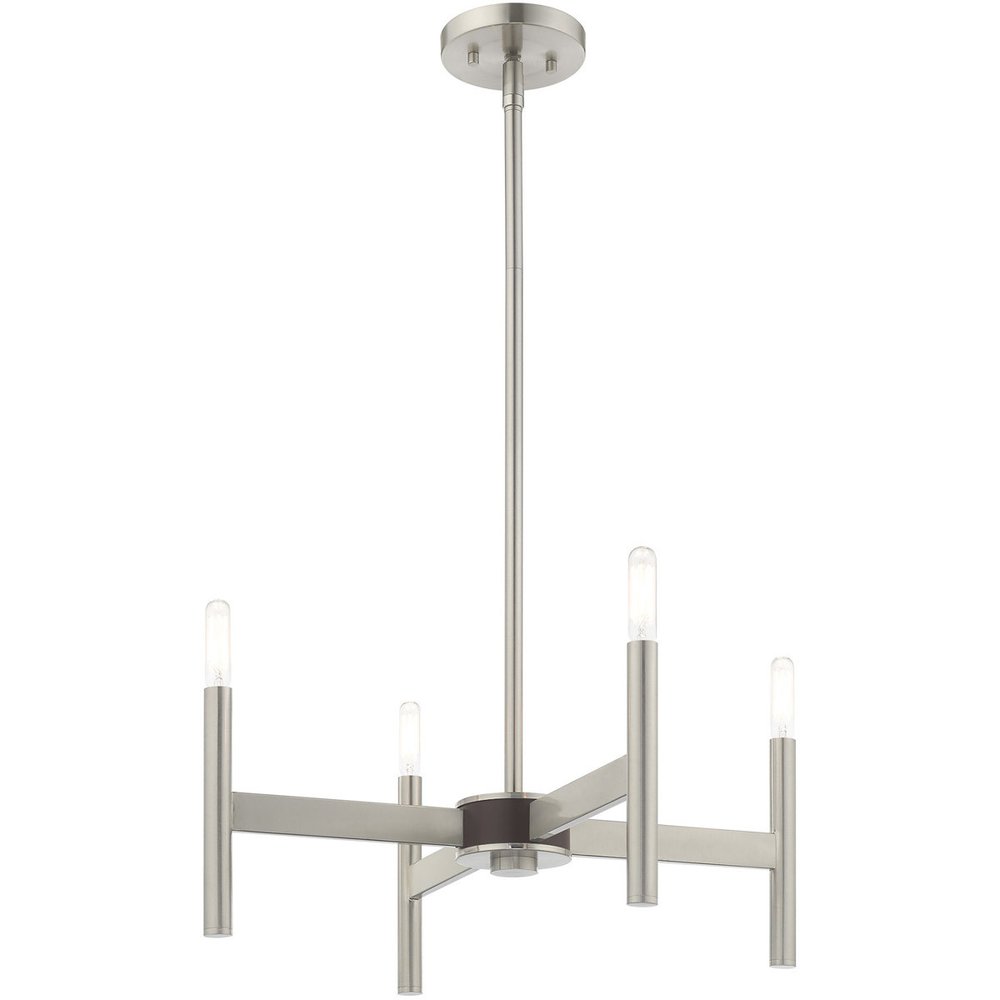 Nickel Four Light Metal Dimmable Chandelier With Shades HomeRoots
