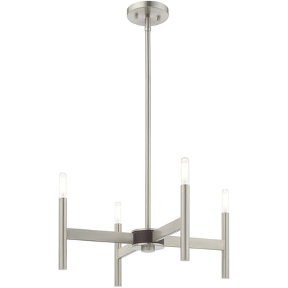 Nickel Four Light Metal Dimmable Chandelier With Shades HomeRoots