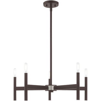 Bronze Five Light Metal Dimmable Chandelier With Shades HomeRoots