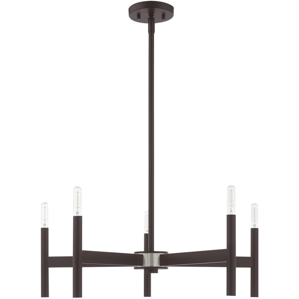 Bronze Five Light Metal Dimmable Chandelier With Shades HomeRoots
