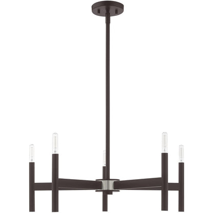 Bronze Five Light Metal Dimmable Chandelier With Shades HomeRoots