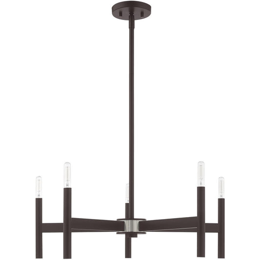 Bronze Five Light Metal Dimmable Chandelier With Shades HomeRoots
