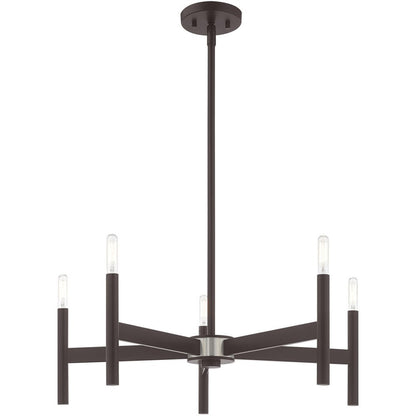 Bronze Five Light Metal Dimmable Chandelier With Shades HomeRoots