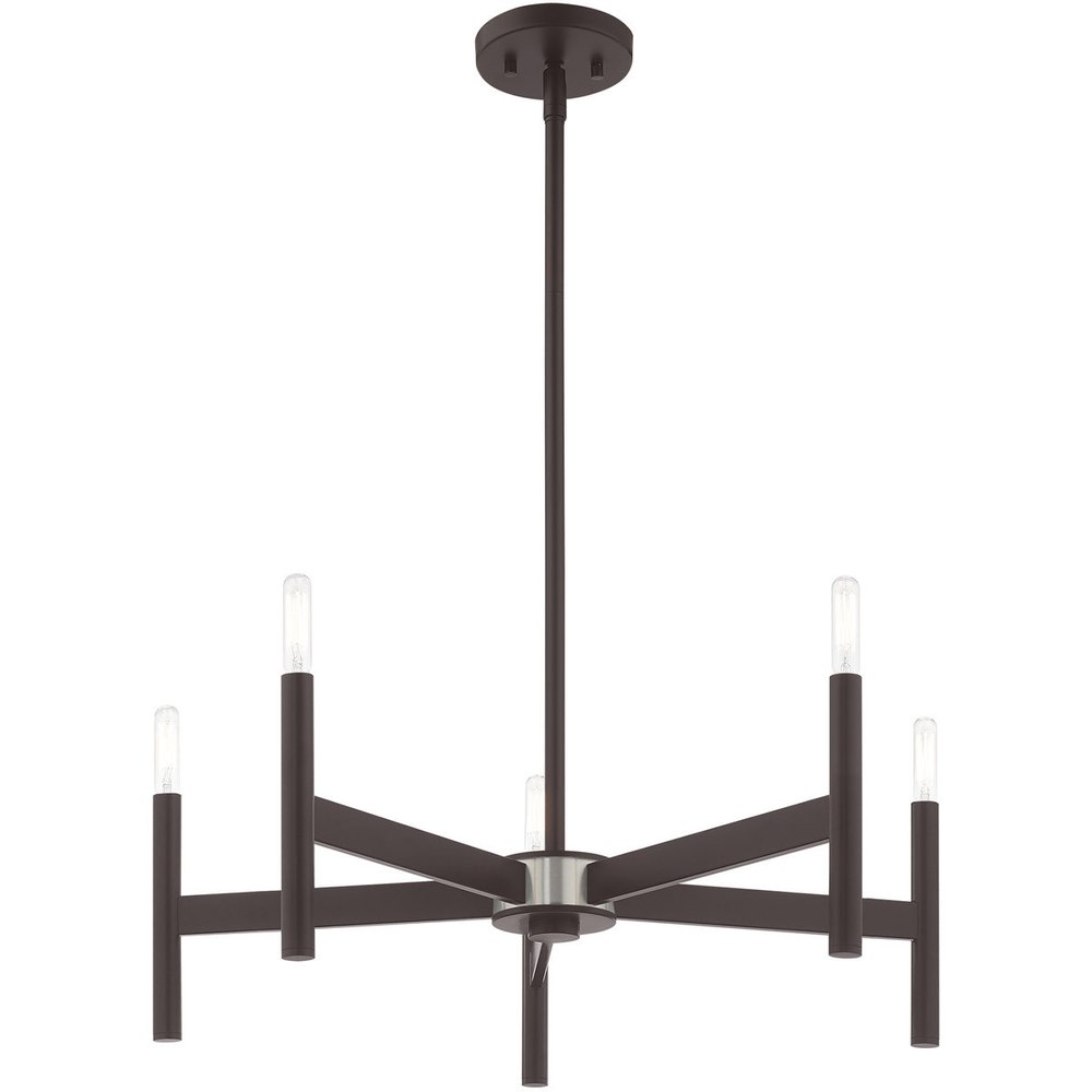 Bronze Five Light Metal Dimmable Chandelier With Shades HomeRoots
