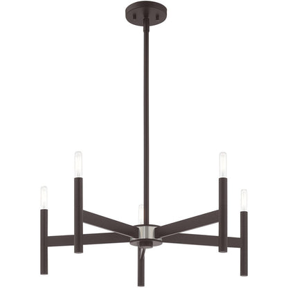 Bronze Five Light Metal Dimmable Chandelier With Shades HomeRoots
