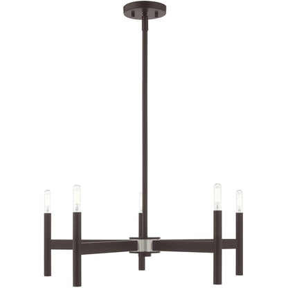Bronze Five Light Metal Dimmable Chandelier With Shades HomeRoots