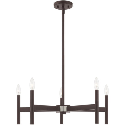 Bronze Five Light Metal Dimmable Chandelier With Shades HomeRoots