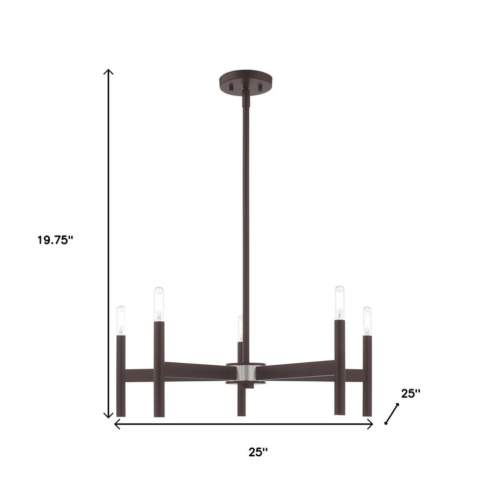 Bronze Five Light Metal Dimmable Chandelier With Shades HomeRoots