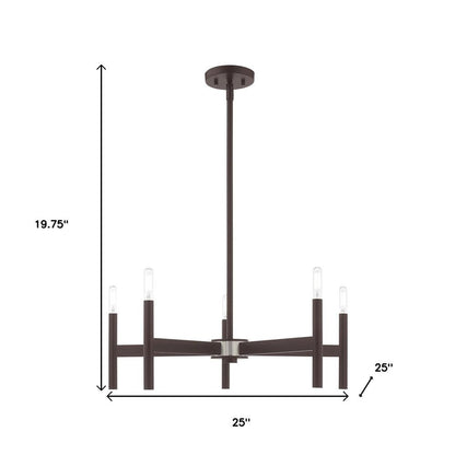 Bronze Five Light Metal Dimmable Chandelier With Shades HomeRoots