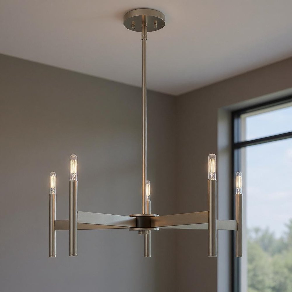 Nickel Five Light Metal Dimmable Chandelier With Shades HomeRoots