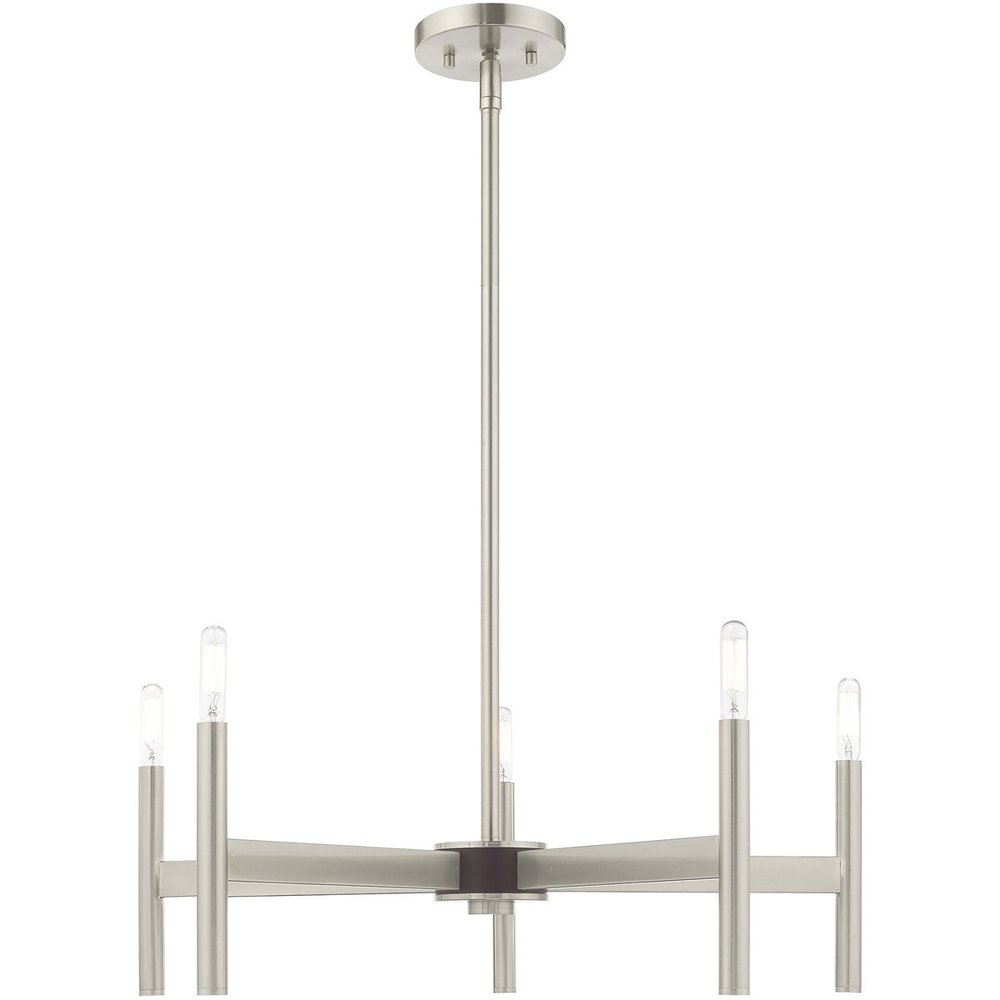 Nickel Five Light Metal Dimmable Chandelier With Shades HomeRoots