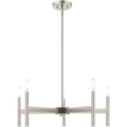 Nickel Five Light Metal Dimmable Chandelier With Shades HomeRoots