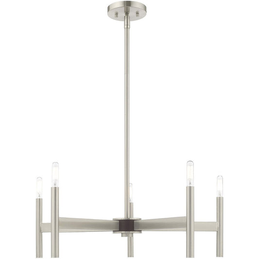 Nickel Five Light Metal Dimmable Chandelier With Shades HomeRoots