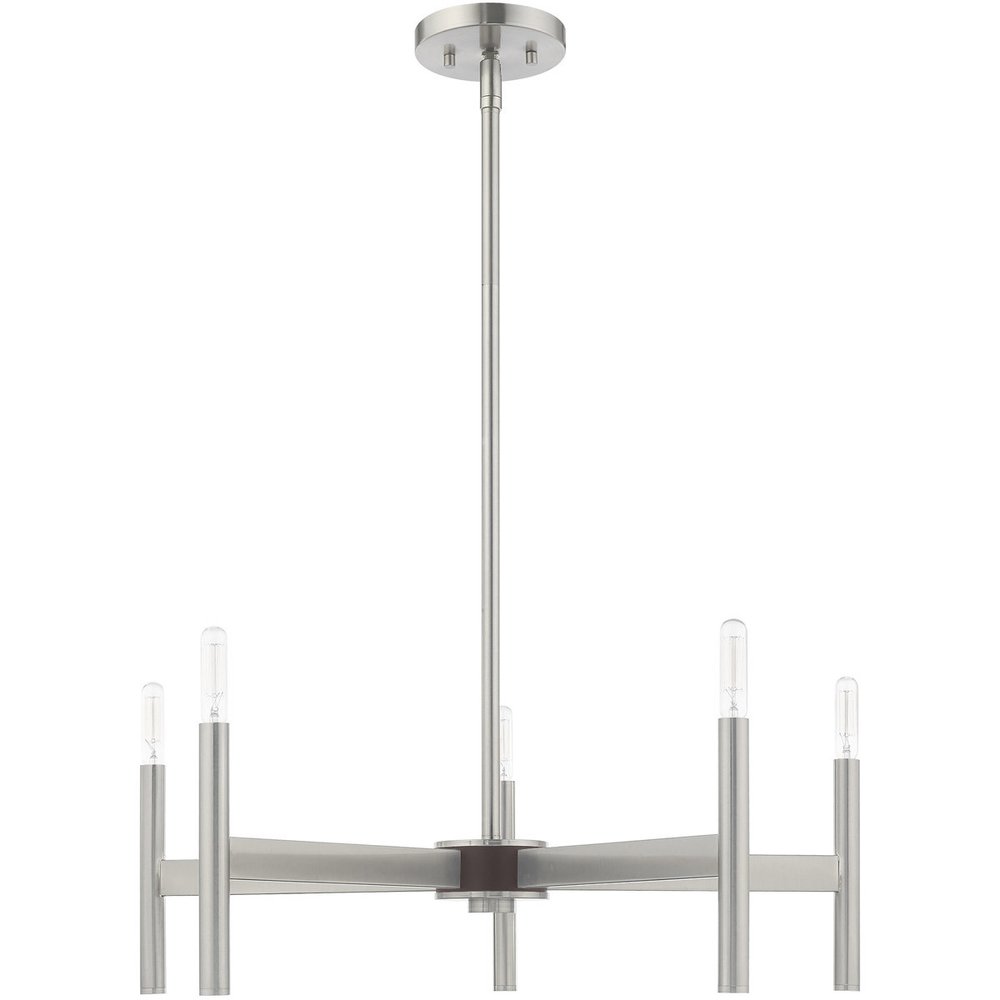 Nickel Five Light Metal Dimmable Chandelier With Shades HomeRoots