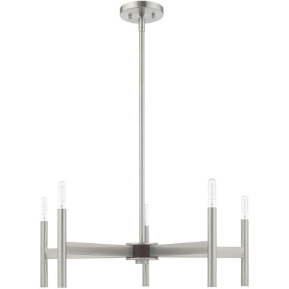 Nickel Five Light Metal Dimmable Chandelier With Shades HomeRoots