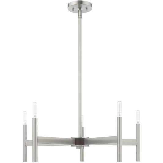 Nickel Five Light Metal Dimmable Chandelier With Shades HomeRoots