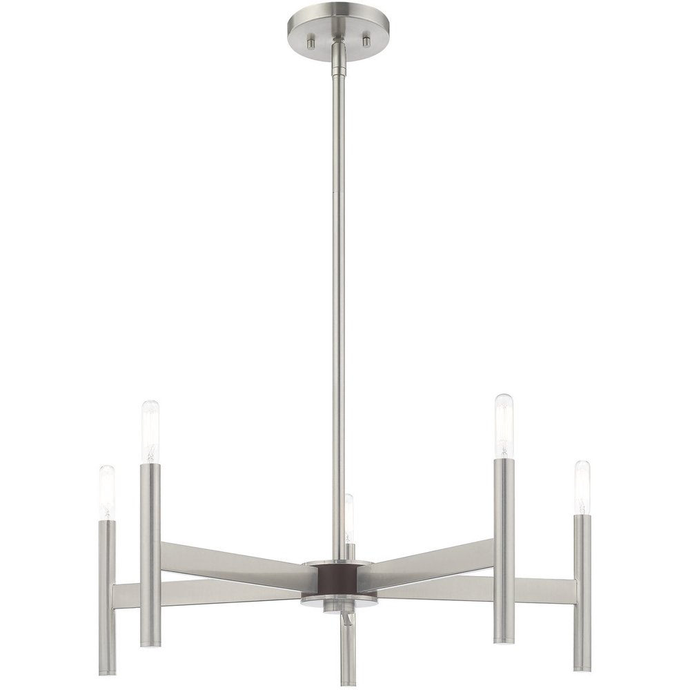 Nickel Five Light Metal Dimmable Chandelier With Shades HomeRoots
