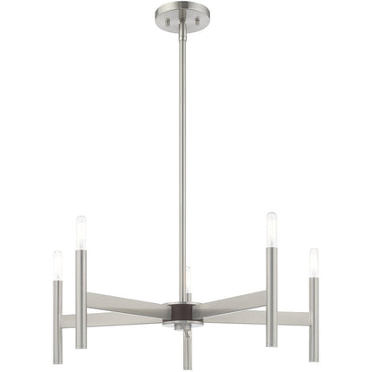 Nickel Five Light Metal Dimmable Chandelier With Shades HomeRoots