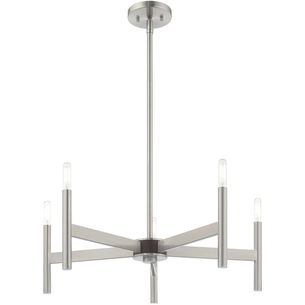 Nickel Five Light Metal Dimmable Chandelier With Shades HomeRoots