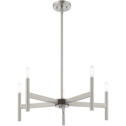 Nickel Five Light Metal Dimmable Chandelier With Shades HomeRoots