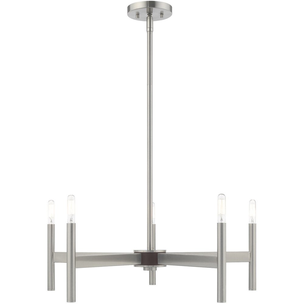 Nickel Five Light Metal Dimmable Chandelier With Shades HomeRoots