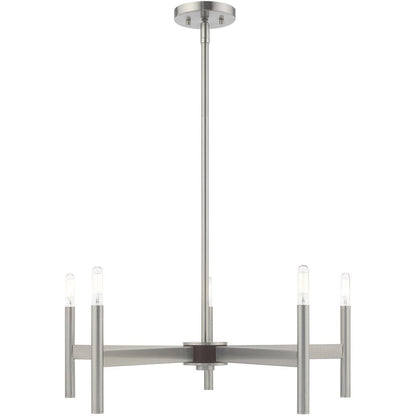 Nickel Five Light Metal Dimmable Chandelier With Shades HomeRoots