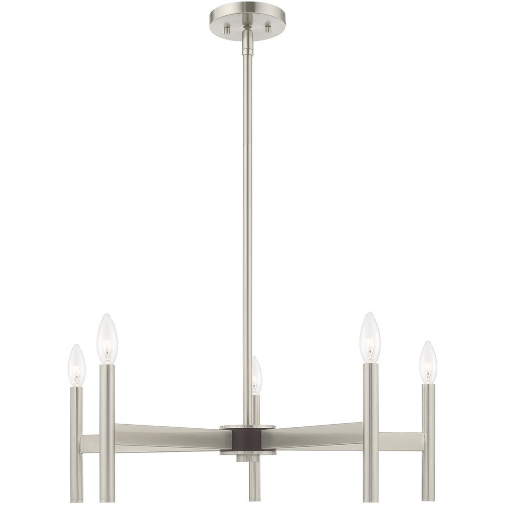 Nickel Five Light Metal Dimmable Chandelier With Shades HomeRoots