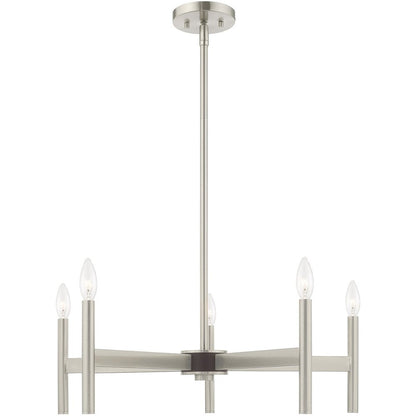 Nickel Five Light Metal Dimmable Chandelier With Shades HomeRoots