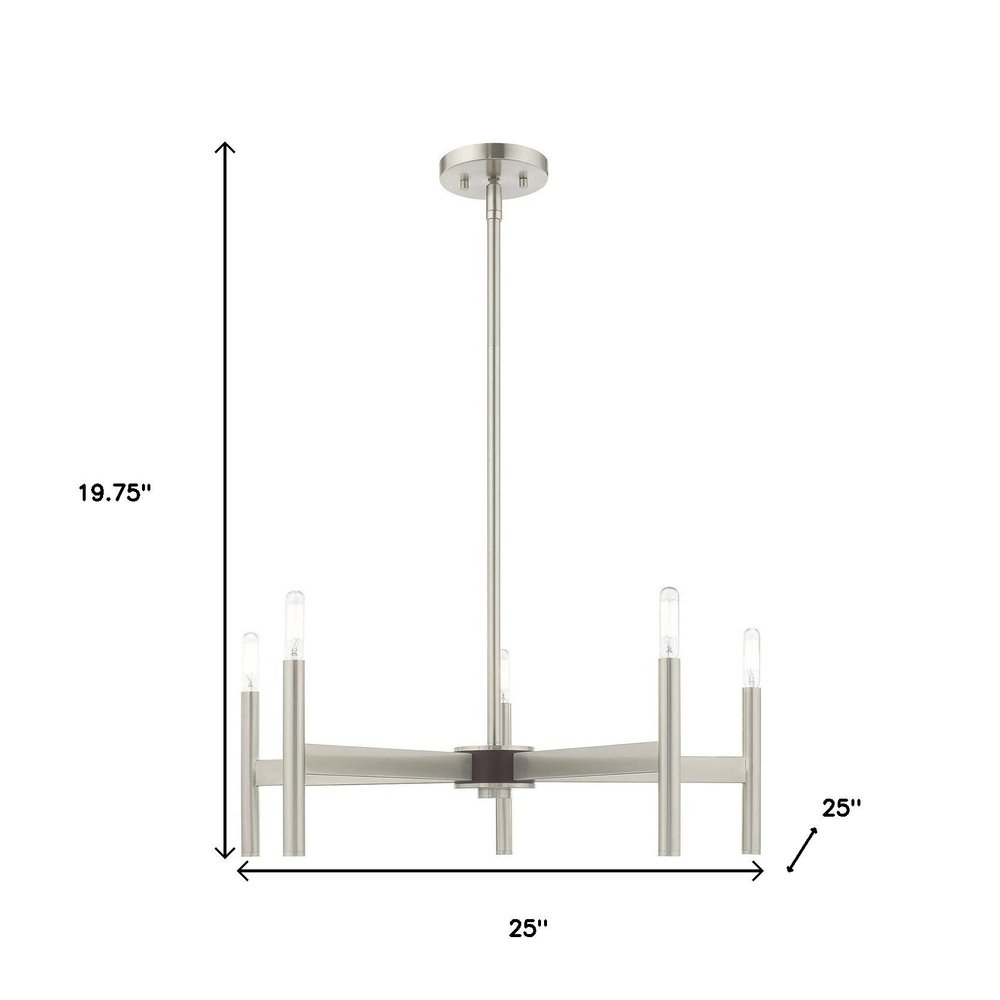 Nickel Five Light Metal Dimmable Chandelier With Shades HomeRoots