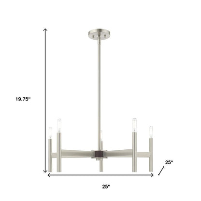 Nickel Five Light Metal Dimmable Chandelier With Shades HomeRoots