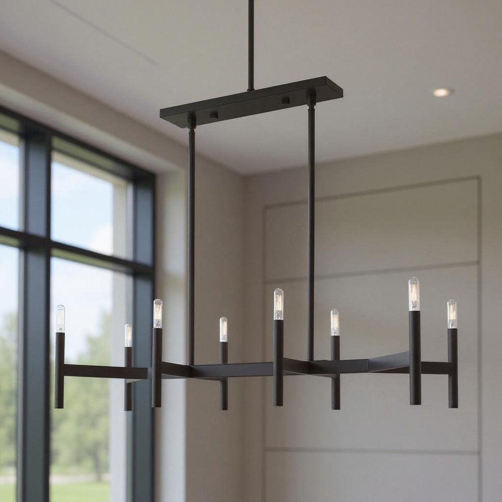 Bronze Eight Light Metal Dimmable Chandelier With Shades