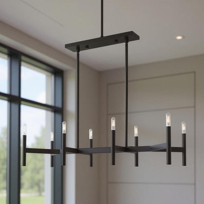 Bronze Eight Light Metal Dimmable Chandelier With Shades